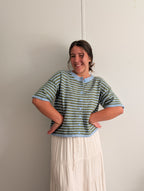 'Meg' Short Sleeve Cardigan in Soft Blue