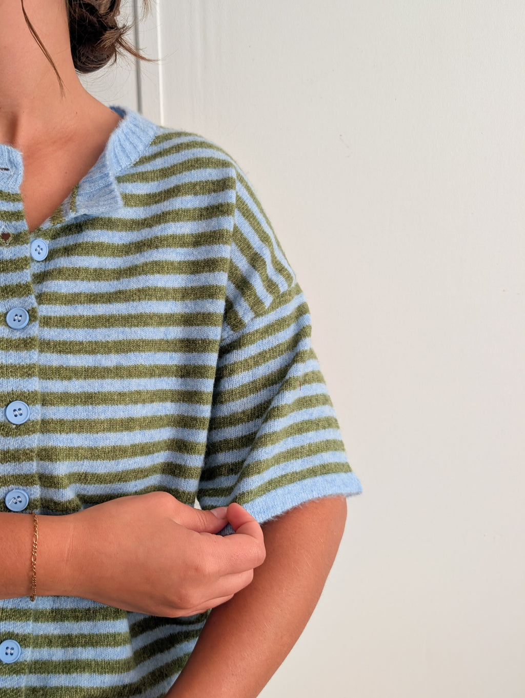 'Meg' Short Sleeve Cardigan in Soft Blue