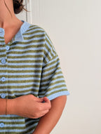 'Meg' Short Sleeve Cardigan in Soft Blue