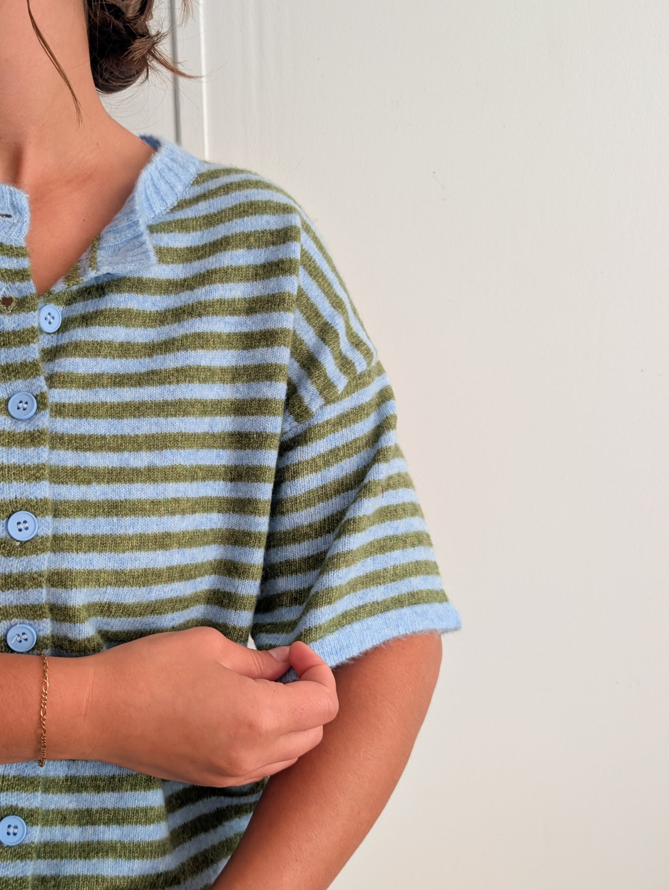 'Meg' Short Sleeve Cardigan in Soft Blue
