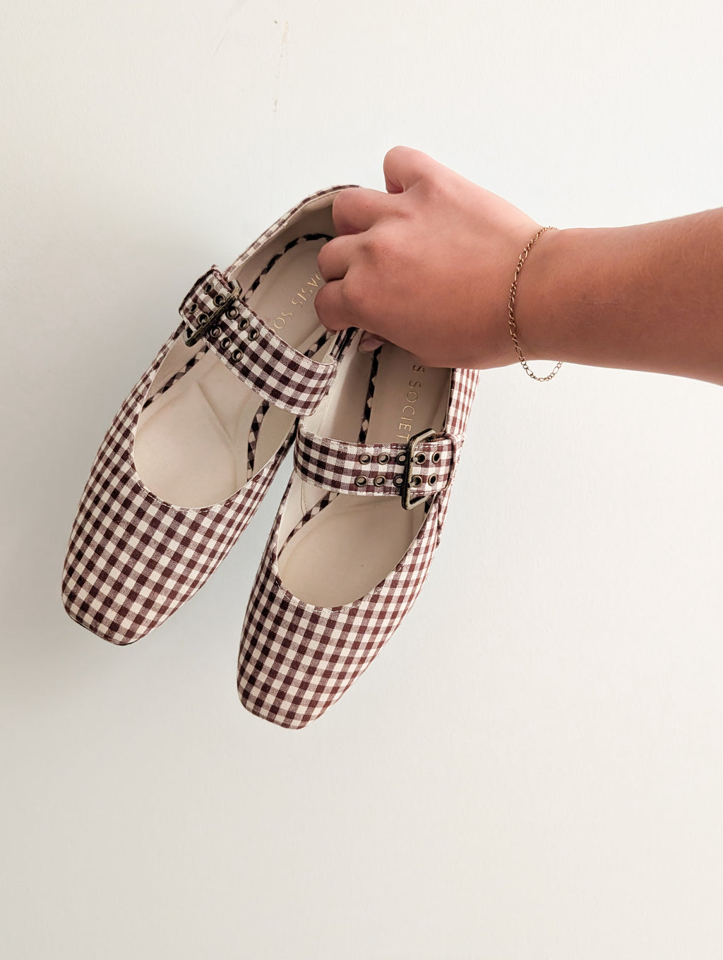 'Birmingham' Gingham Flats in Brown