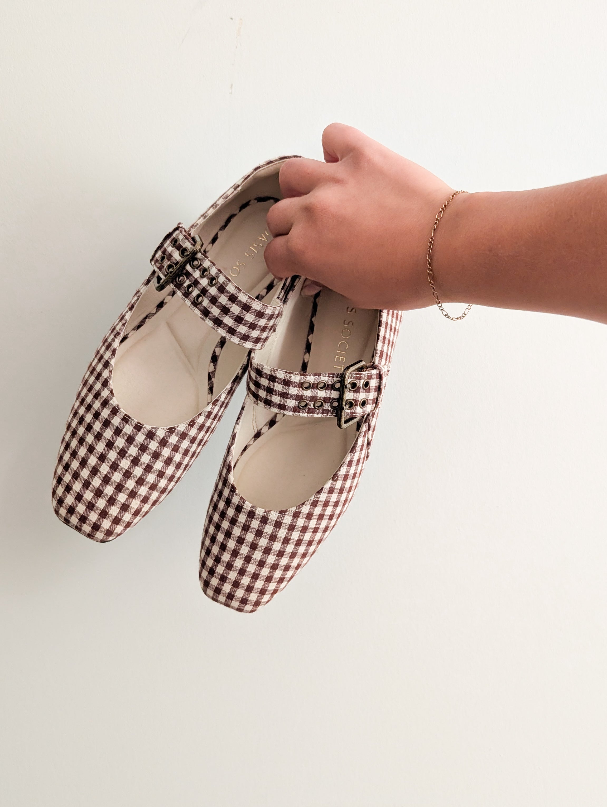 'Birmingham' Gingham Flats in Brown