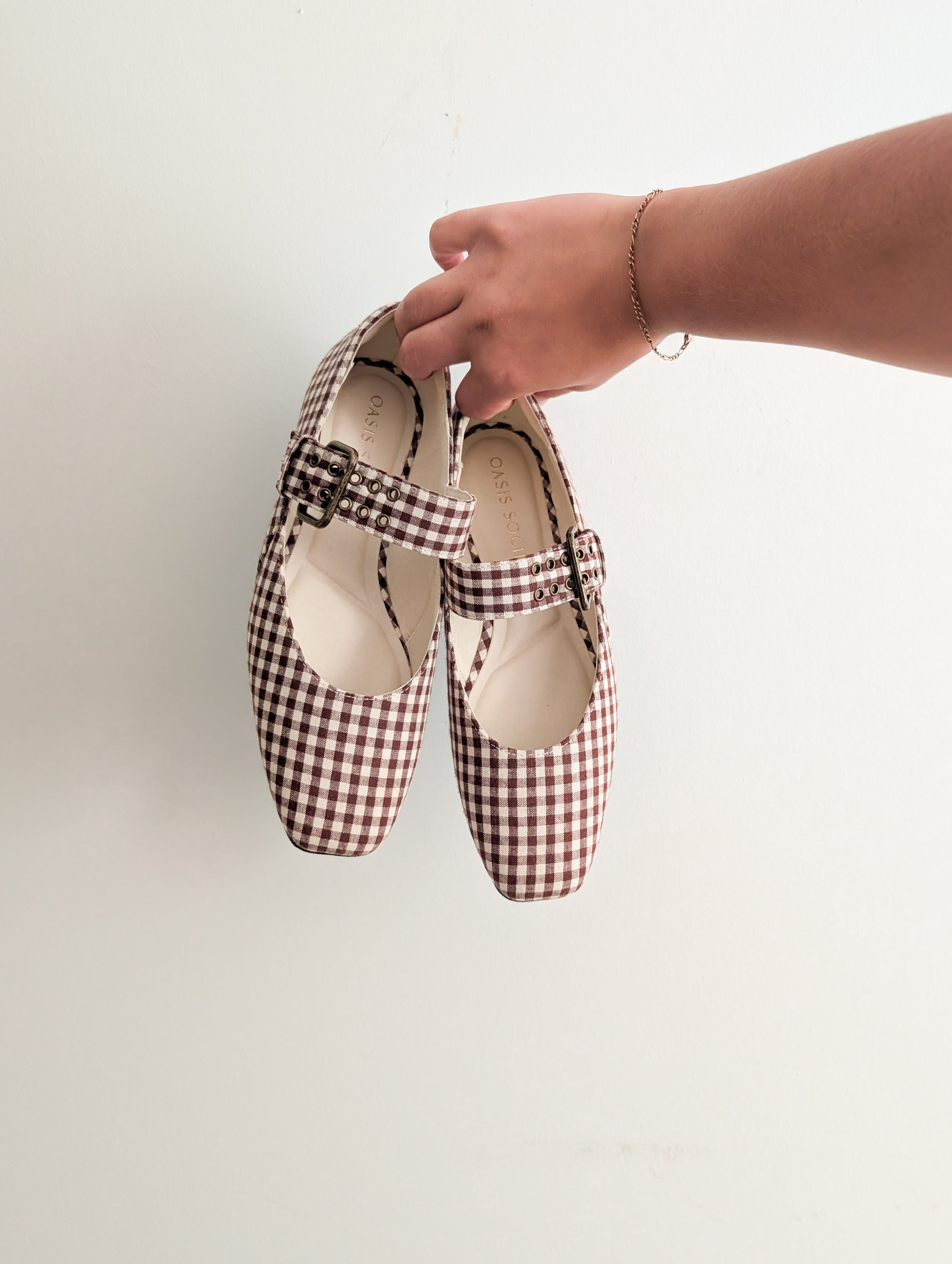 'Birmingham' Gingham Flats in Brown
