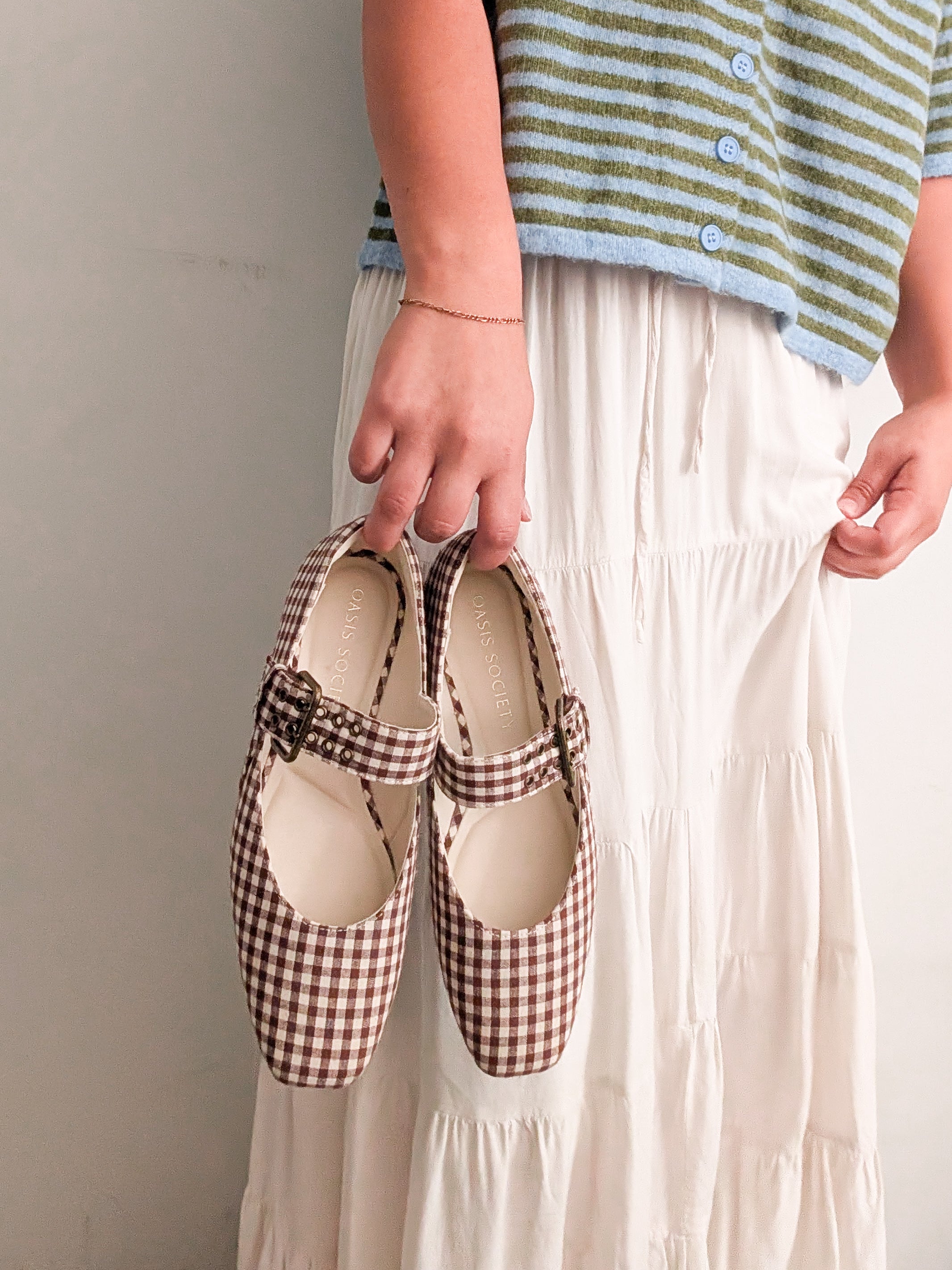 'Birmingham' Gingham Flats in Brown