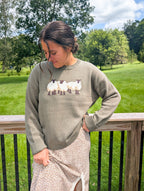 100% Cotton Sheep Trio Crew in Olive