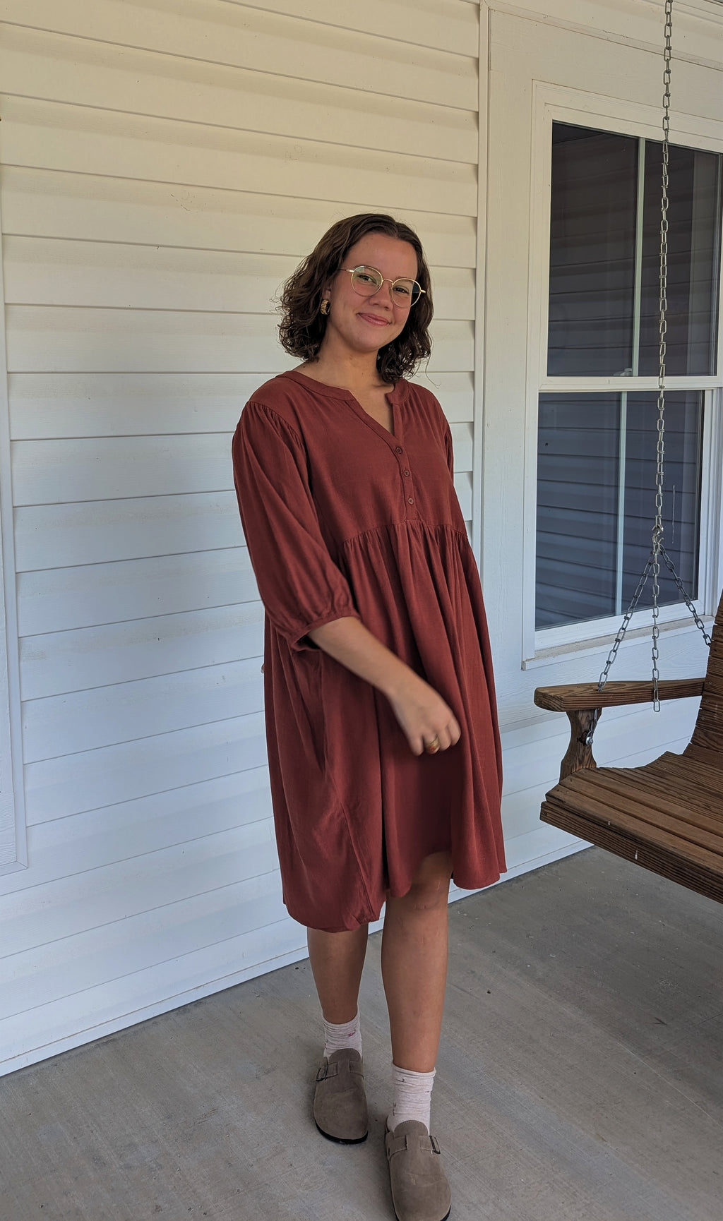 'Autumn' Babydoll Mini Dress Rust