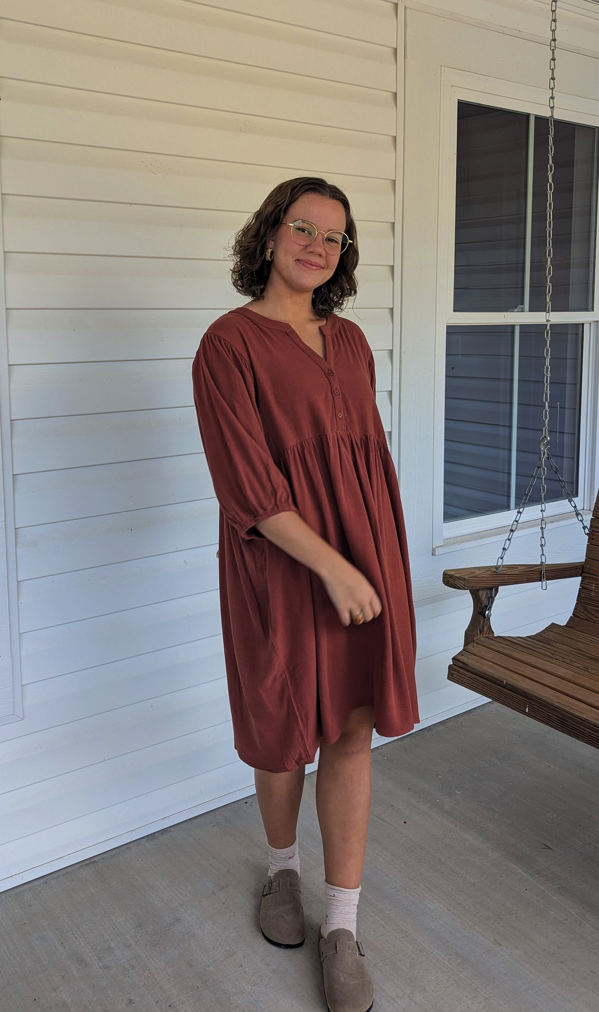 'Autumn' Babydoll Mini Dress Rust