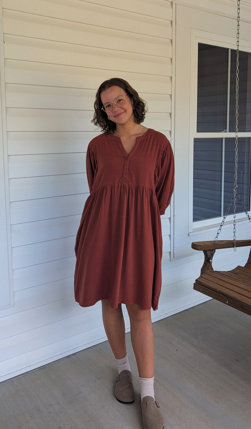 'Autumn' Babydoll Mini Dress Rust