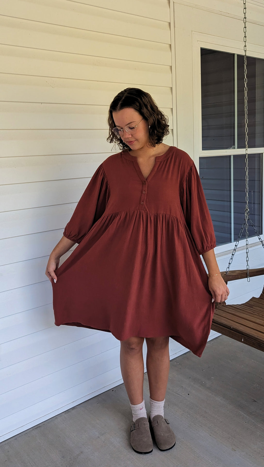 'Autumn' Babydoll Mini Dress Rust