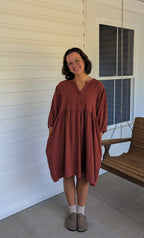 'Autumn' Babydoll Mini Dress Rust