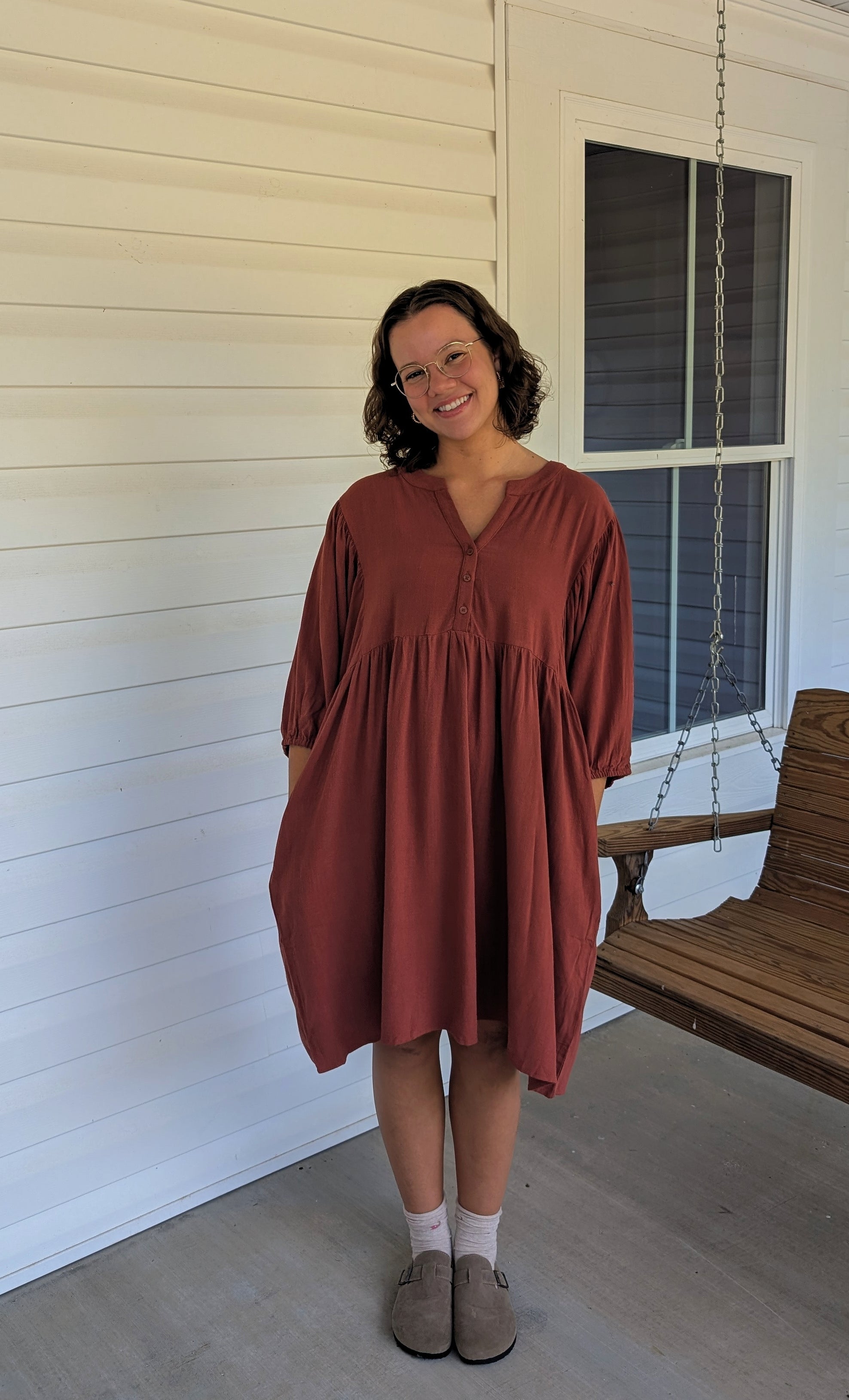 'Autumn' Babydoll Mini Dress Rust