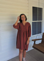 'Autumn' Babydoll Mini Dress Rust