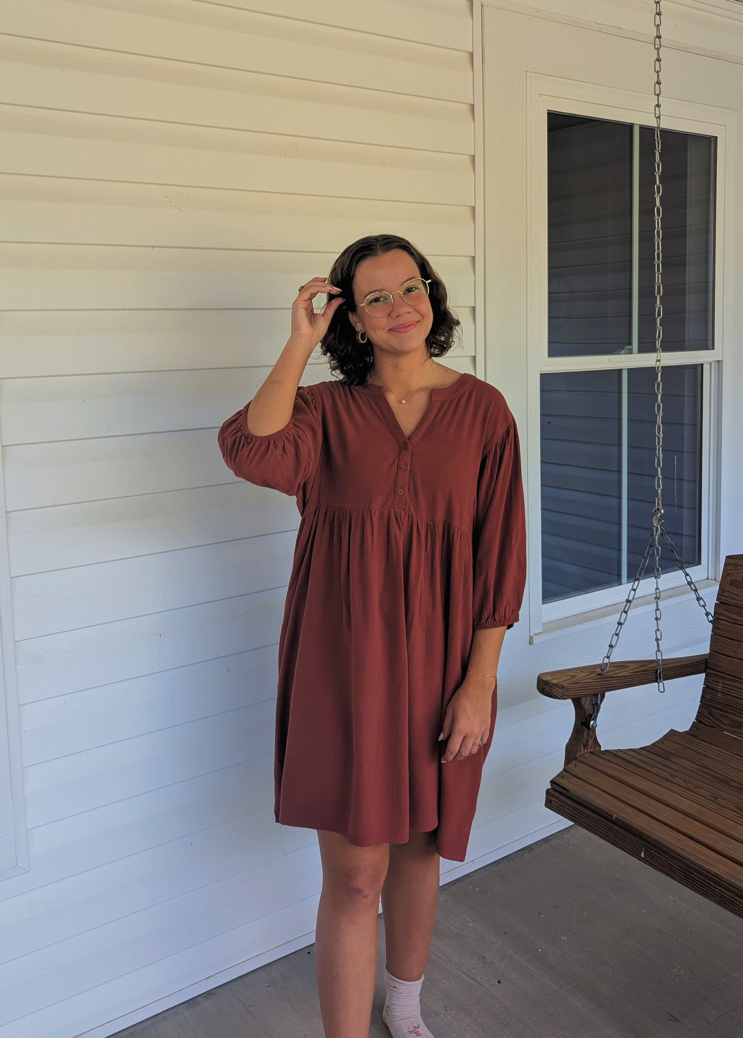 'Autumn' Babydoll Mini Dress Rust