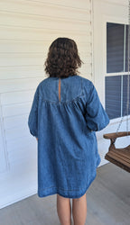 'Leah' Denim Mini Dress in Medium Wash