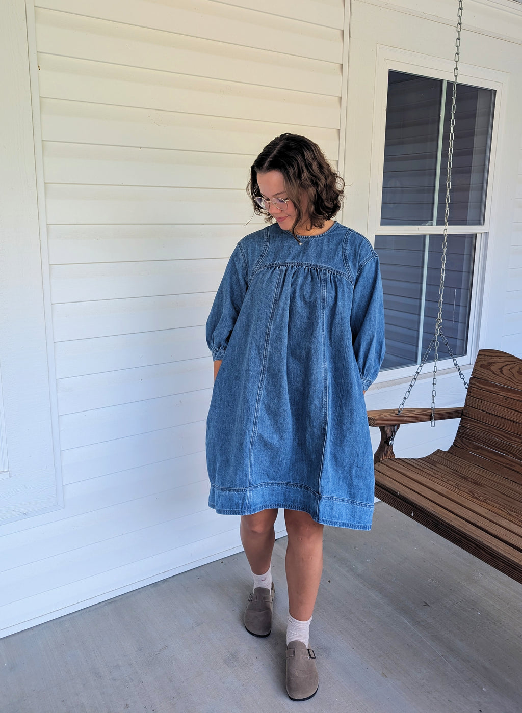 'Leah' Denim Mini Dress in Medium Wash