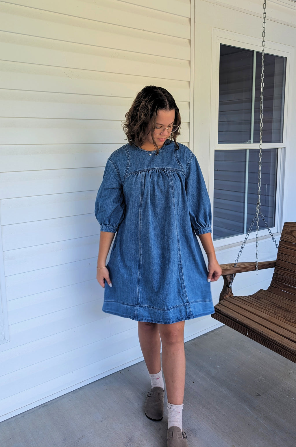 'Leah' Denim Mini Dress in Medium Wash