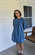 'Leah' Denim Mini Dress in Medium Wash