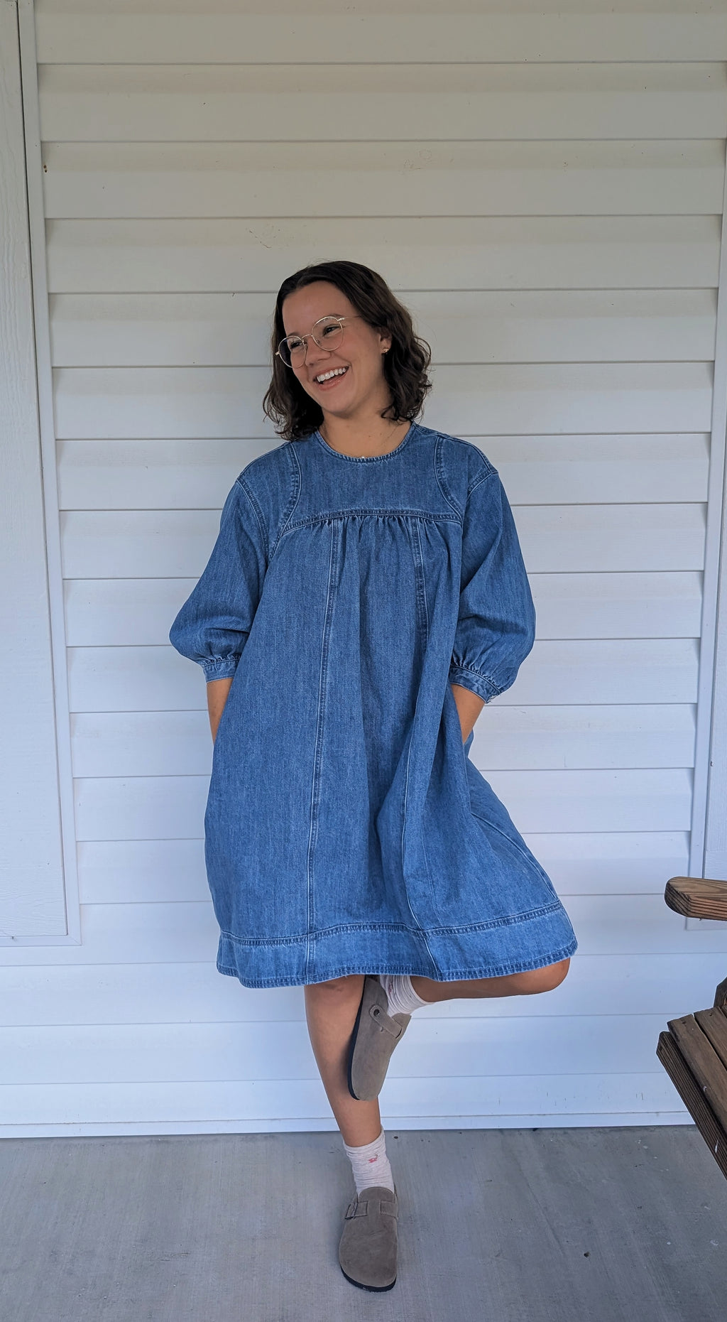 'Leah' Denim Mini Dress in Medium Wash
