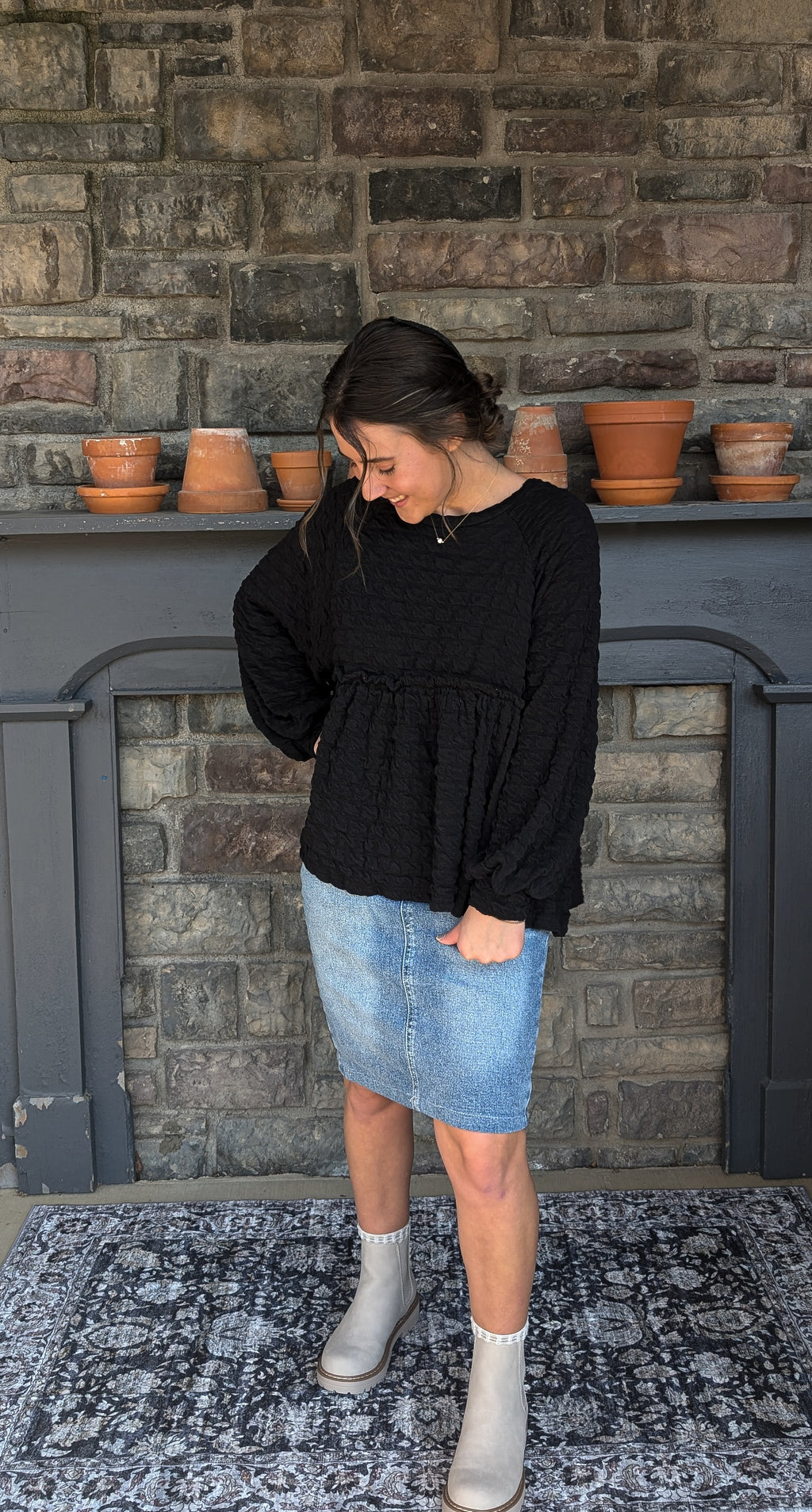 'Grace' Babydoll Knit Top in Black FINAL SALE