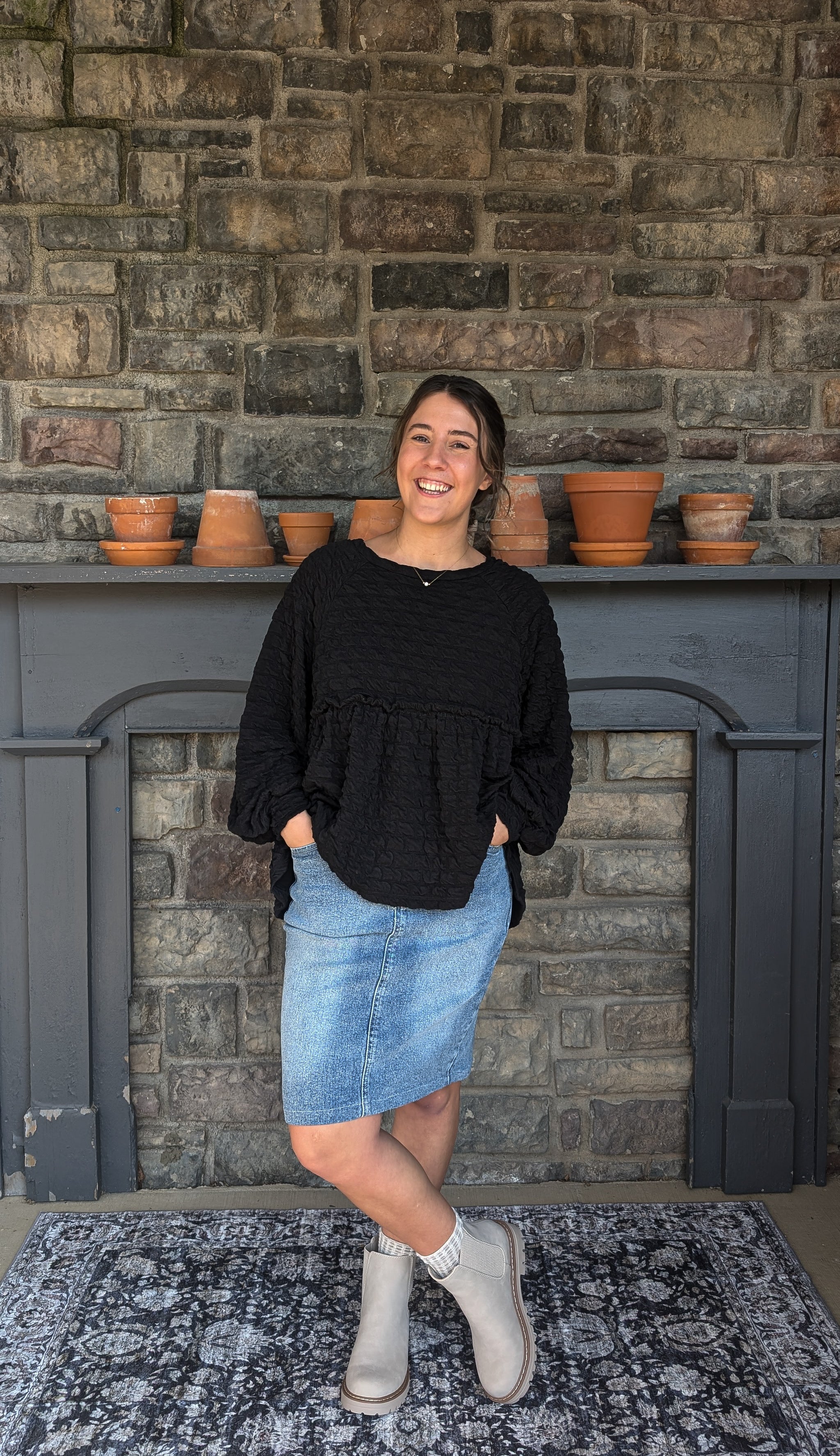 'Grace' Babydoll Knit Top in Black FINAL SALE