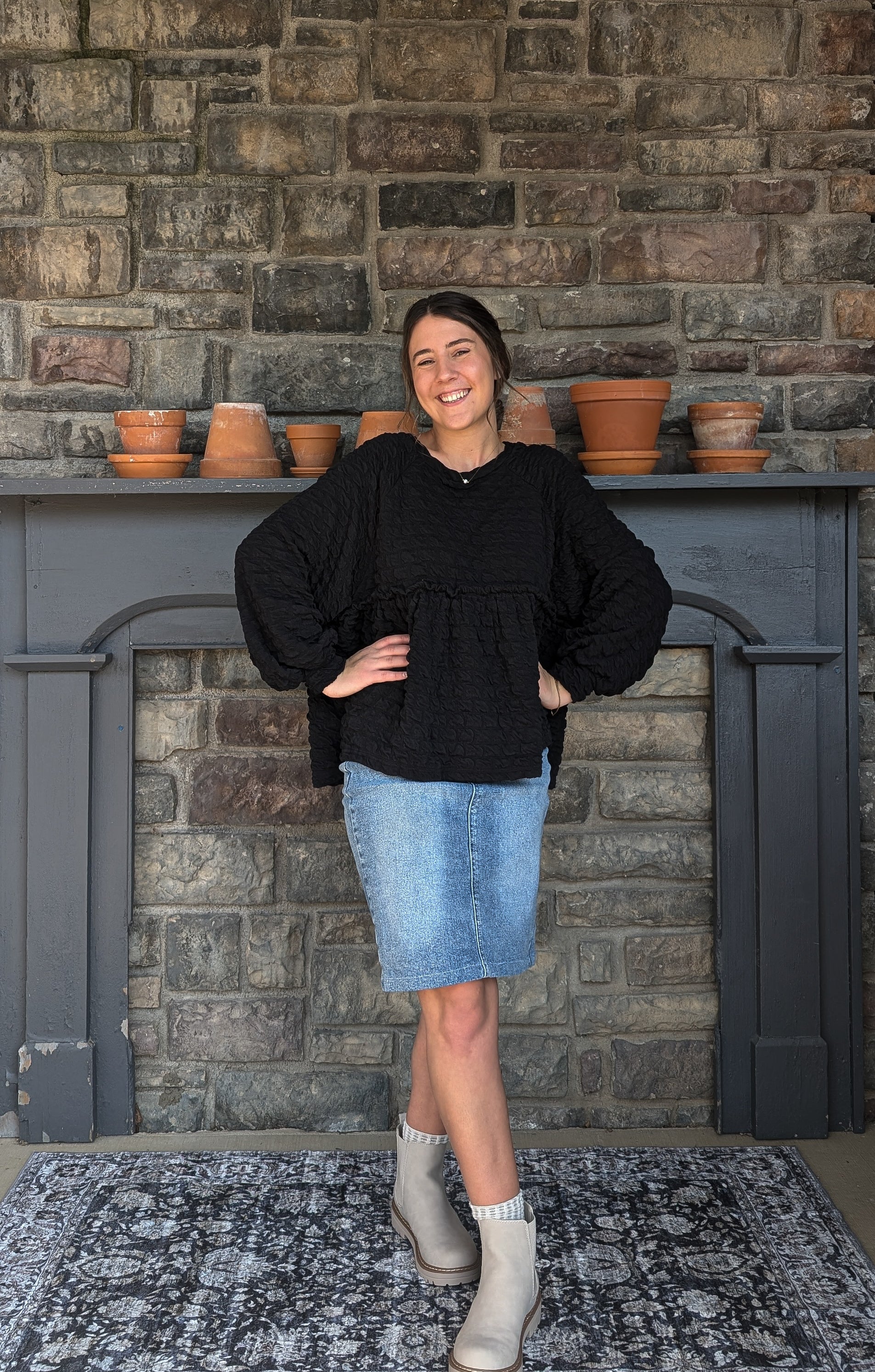 'Grace' Babydoll Knit Top in Black FINAL SALE