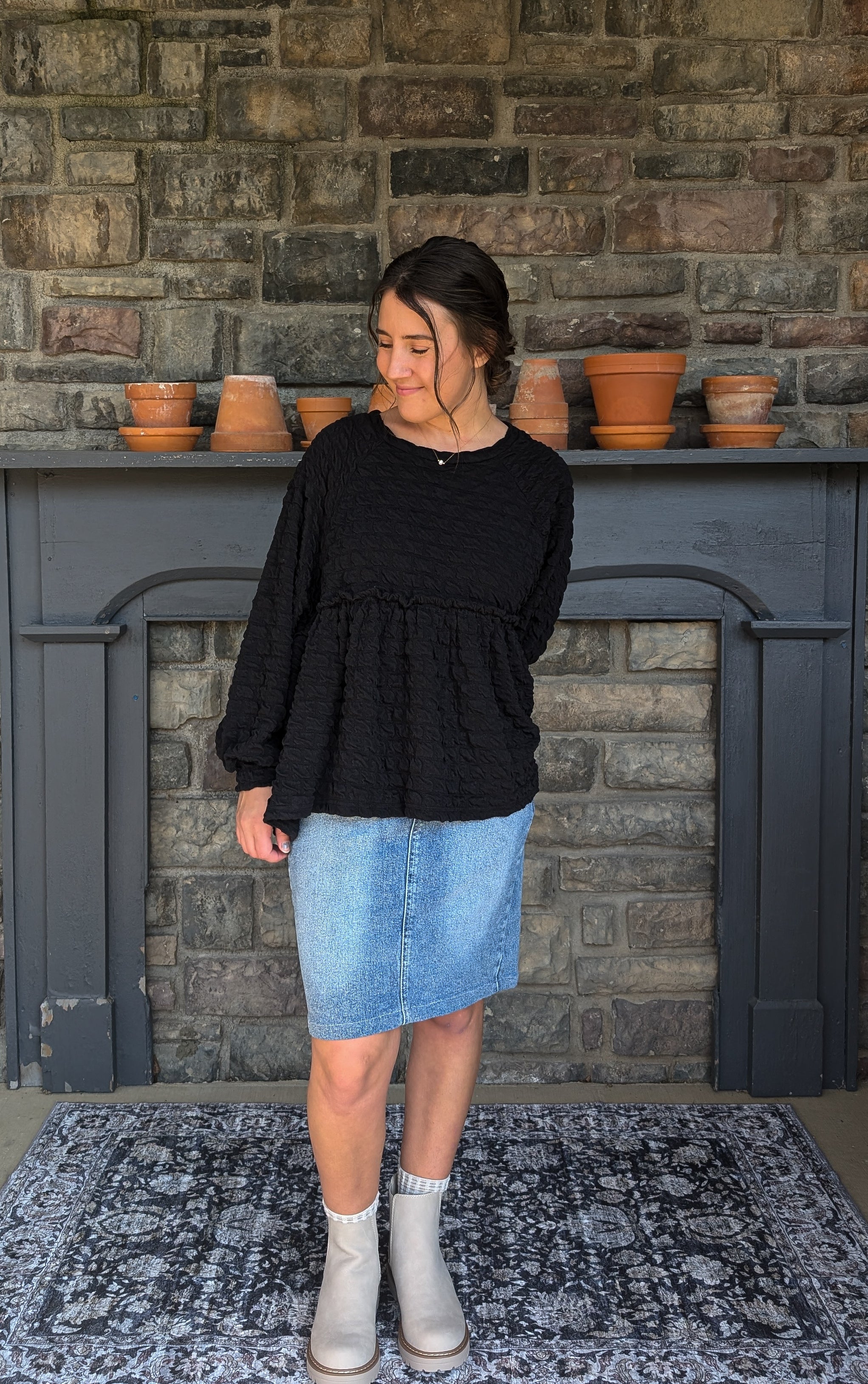 'Grace' Babydoll Knit Top in Black FINAL SALE