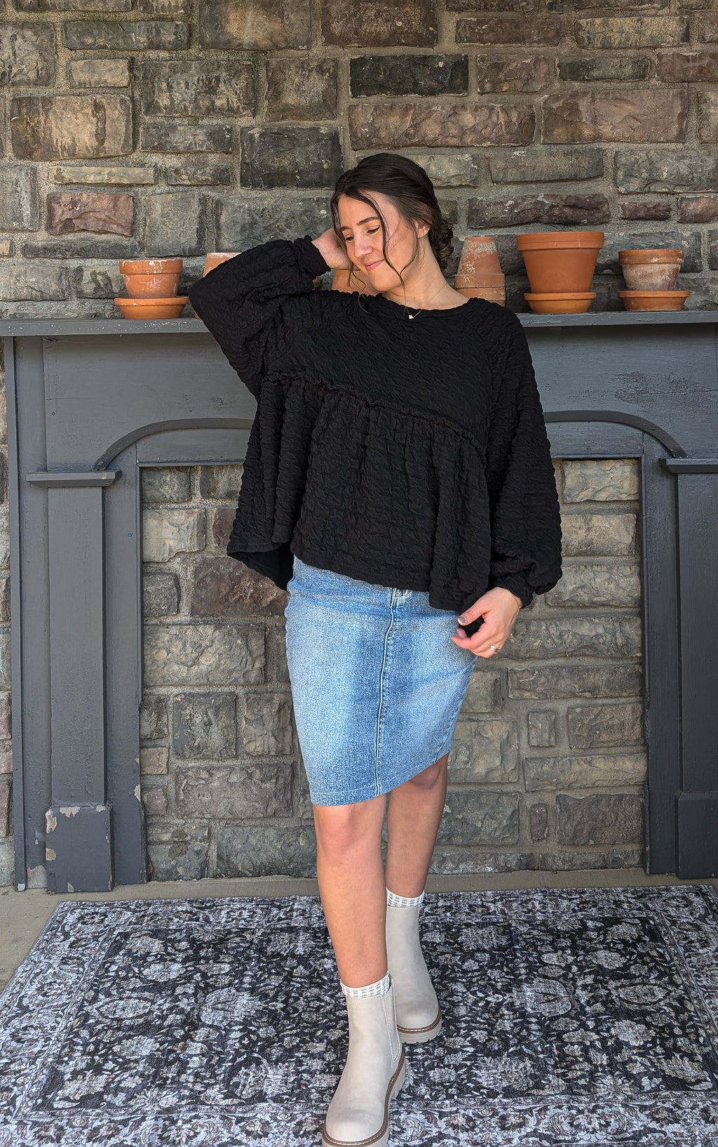 'Grace' Babydoll Knit Top in Black FINAL SALE
