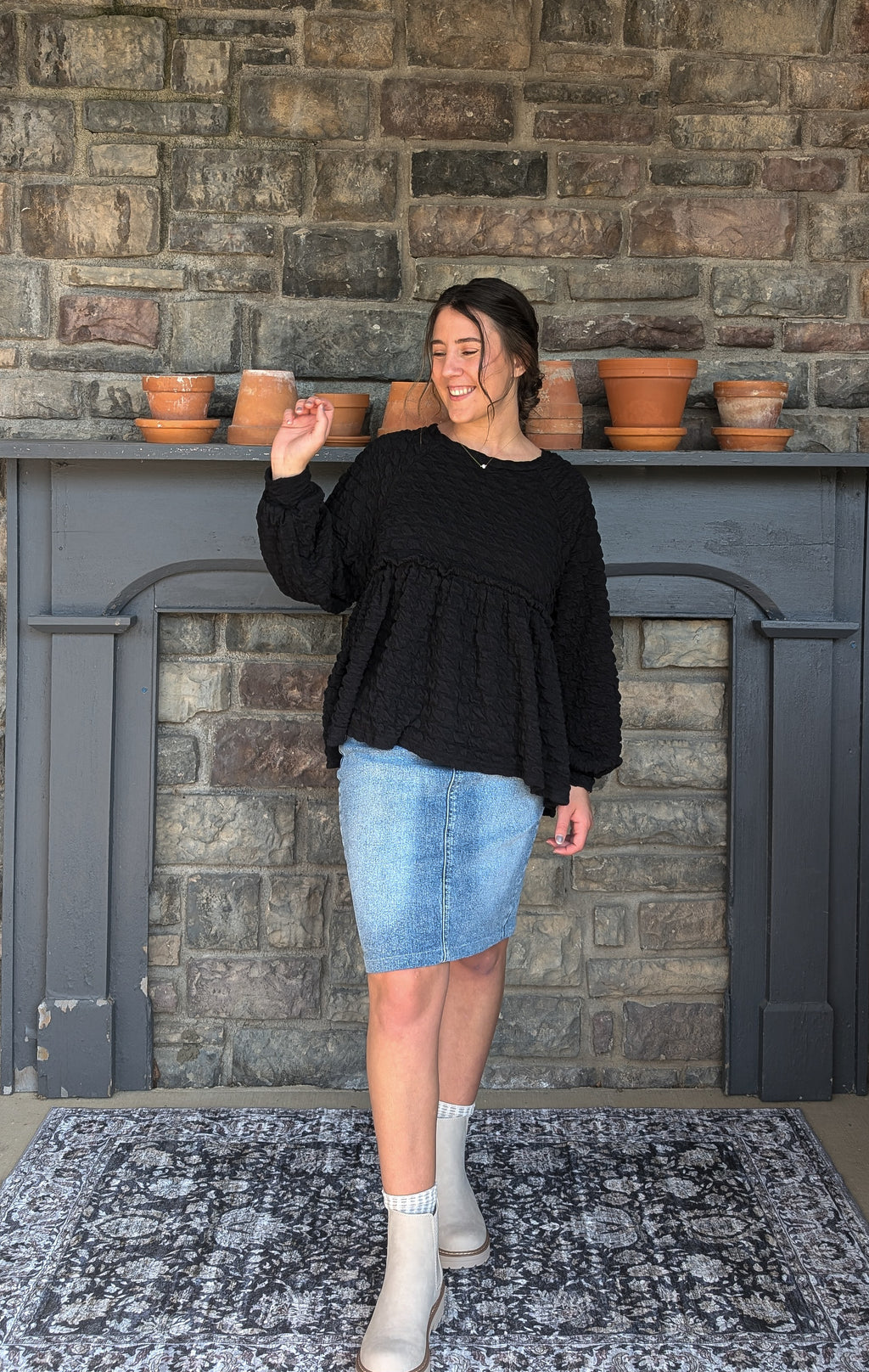 'Grace' Babydoll Knit Top in Black FINAL SALE