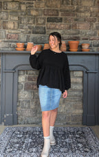 'Grace' Babydoll Knit Top in Black FINAL SALE
