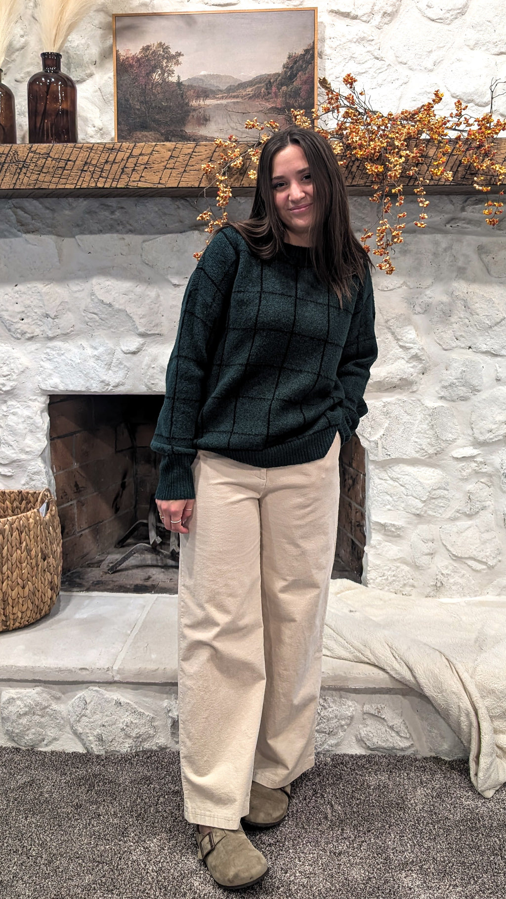 'Neve' Checked Print Sweater in Emerald Green