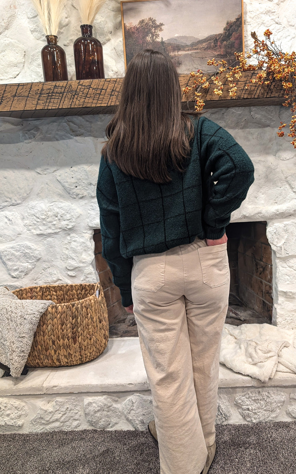 'Neve' Checked Print Sweater in Emerald Green