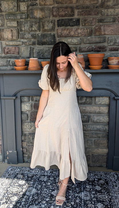 Jane Linen Blend Maxi Dress in Stone