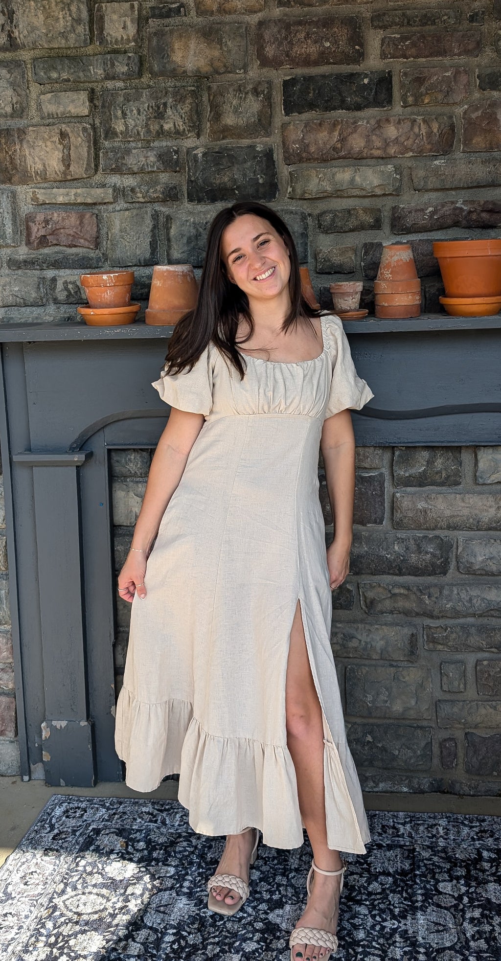 'Jane' Linen Blend Maxi Dress in Stone FINAL SALE