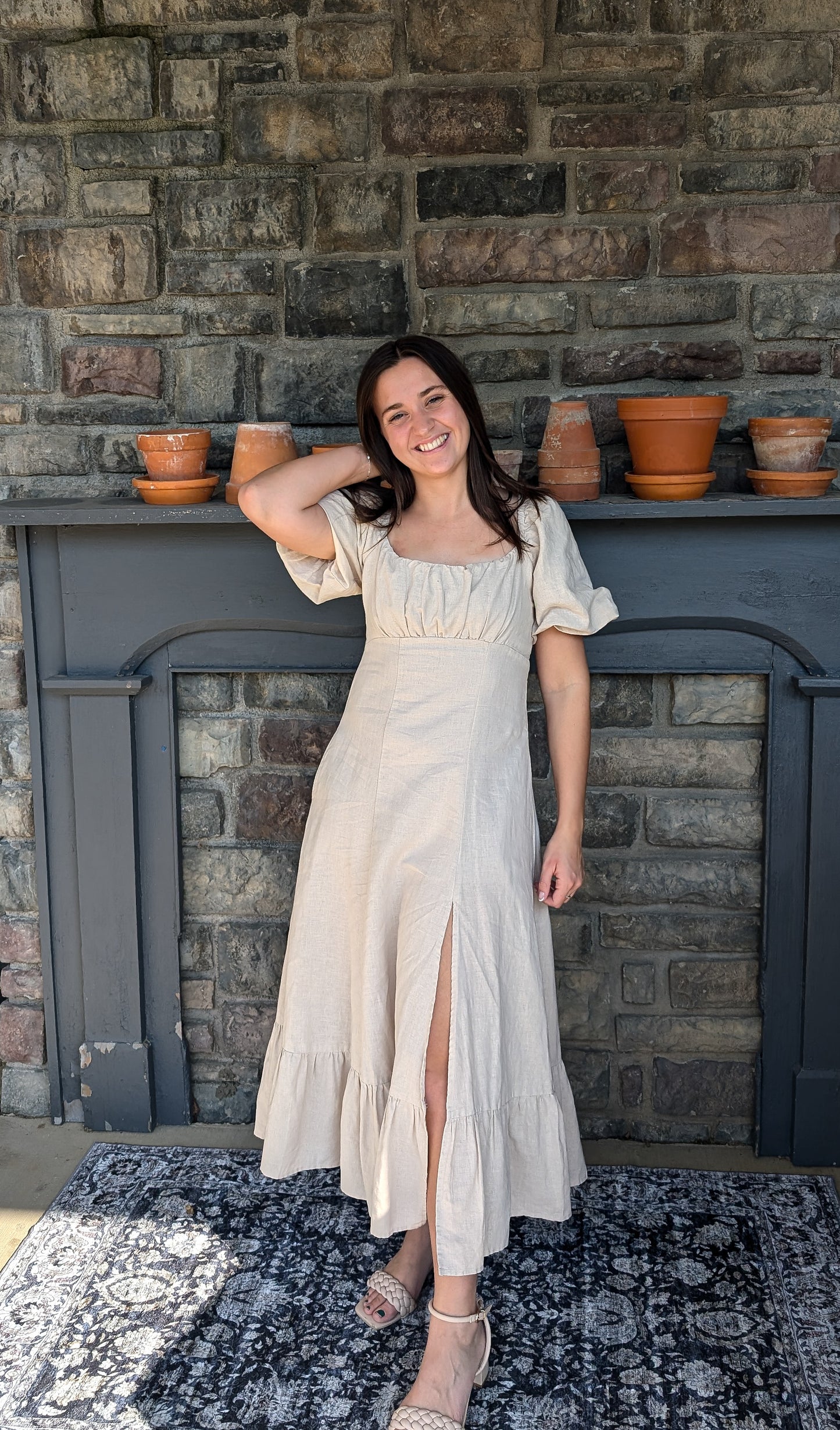 Jane Linen Blend Maxi Dress in Stone