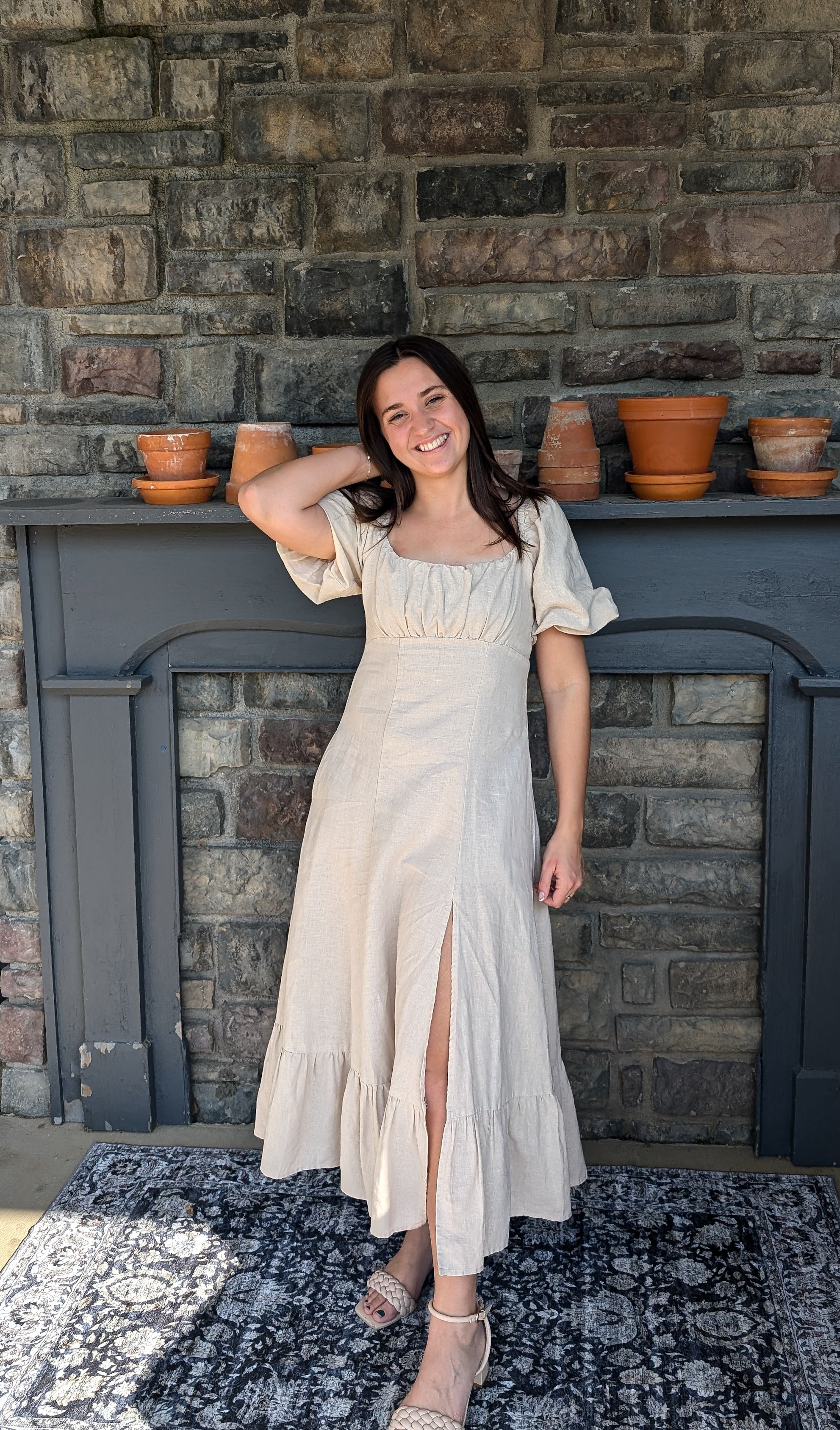 'Jane' Linen Blend Maxi Dress in Stone FINAL SALE