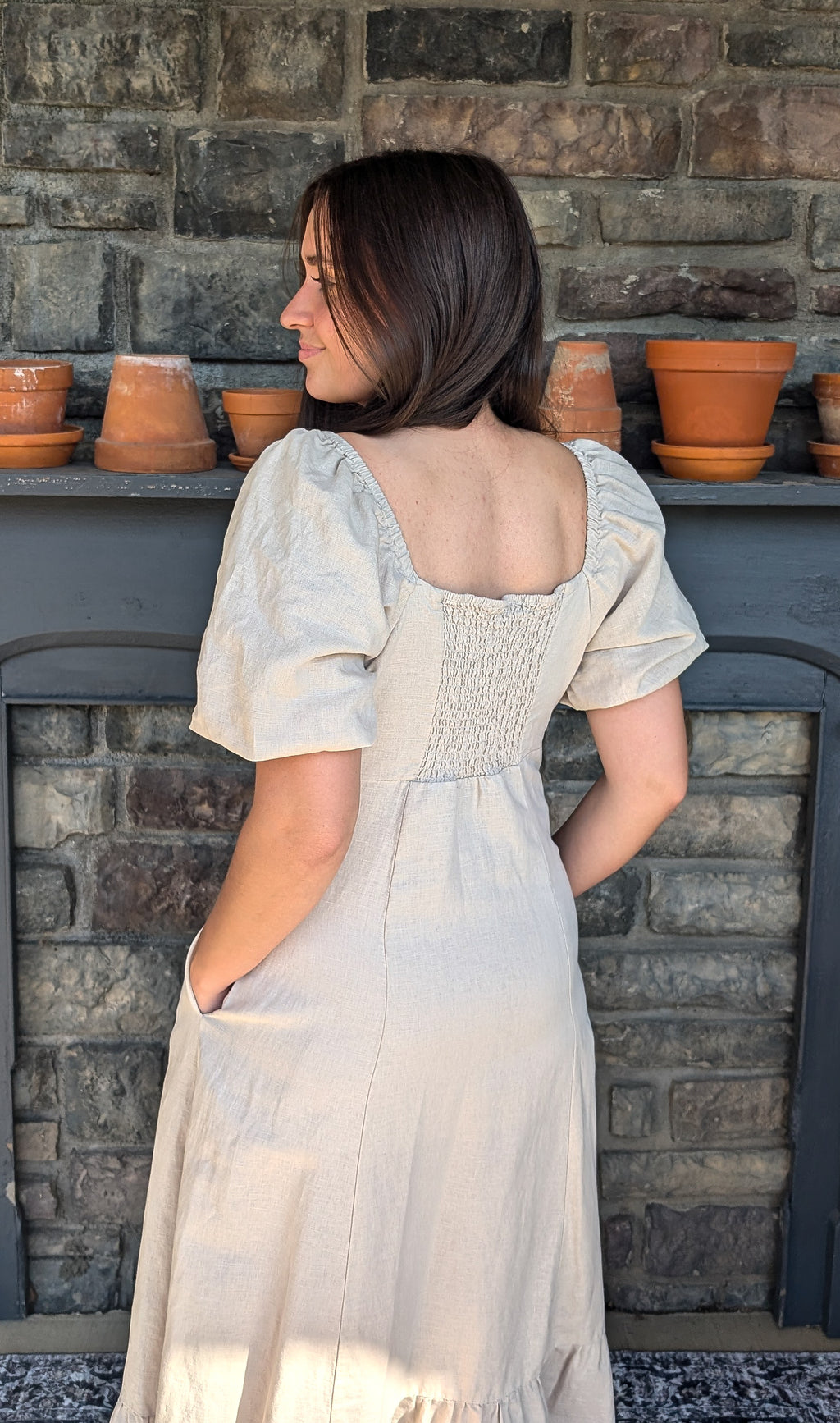 'Jane' Linen Blend Maxi Dress in Stone FINAL SALE