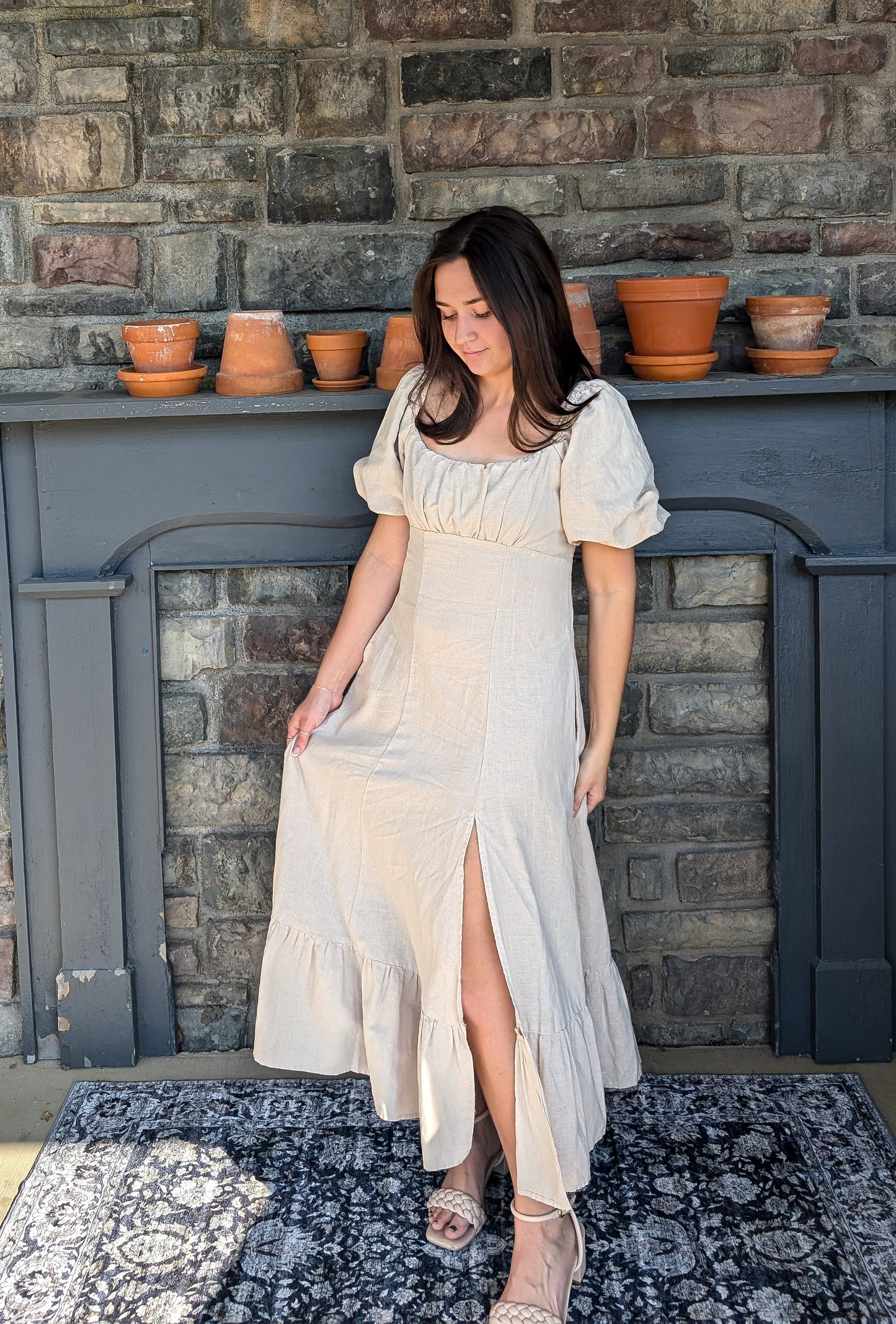 Jane Linen Blend Maxi Dress in Stone