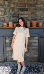 'Luna' Mock Neck Midi Dress in Cream