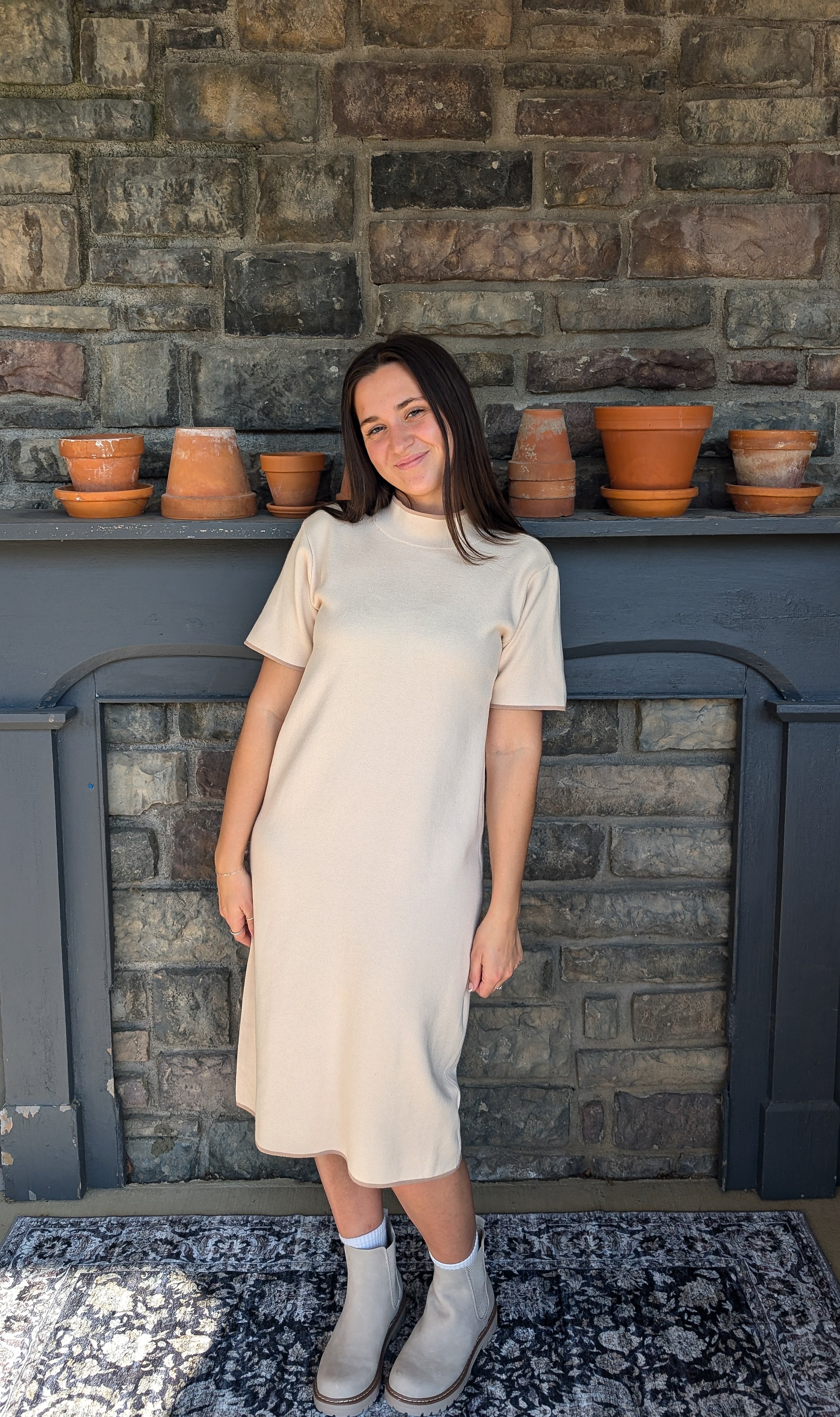 'Luna' Mock Neck Midi Dress in Cream