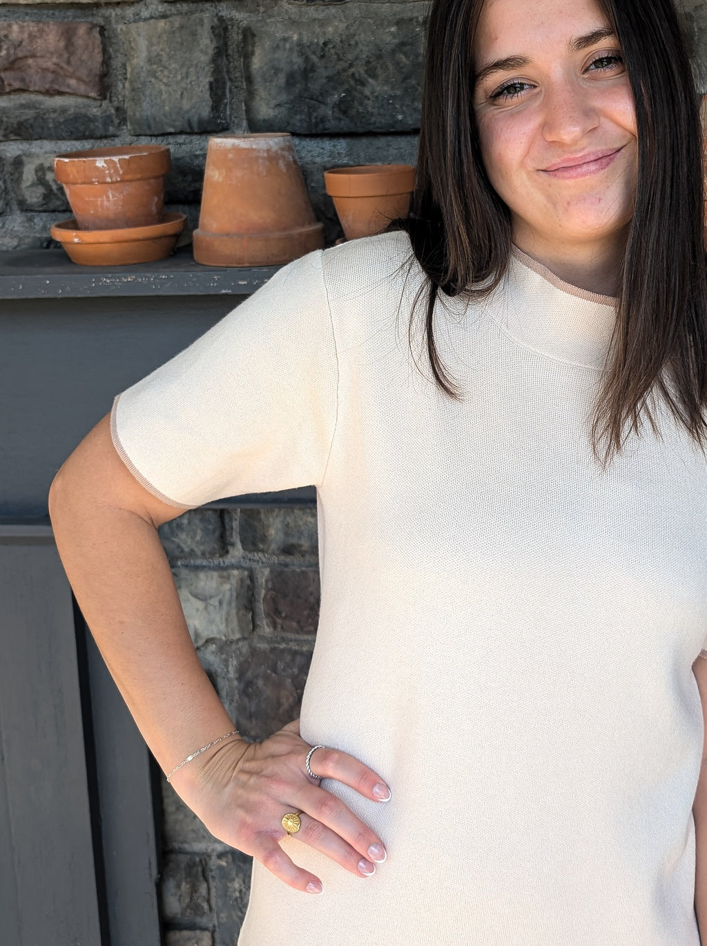 'Luna' Mock Neck Midi Dress in Cream