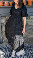 'Quinn' Floral Detail Midi Dress in Black