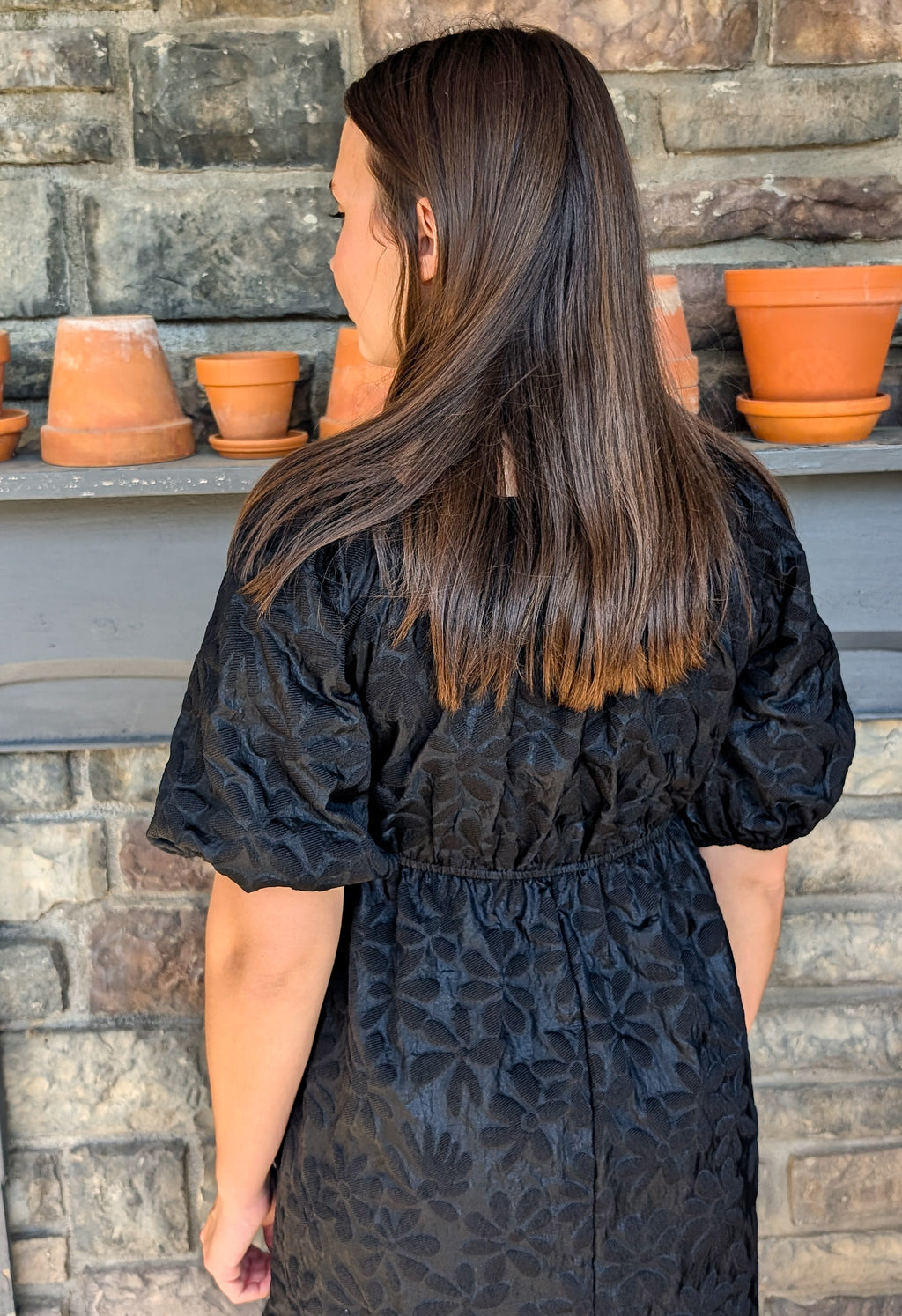 'Quinn' Floral Detail Midi Dress in Black