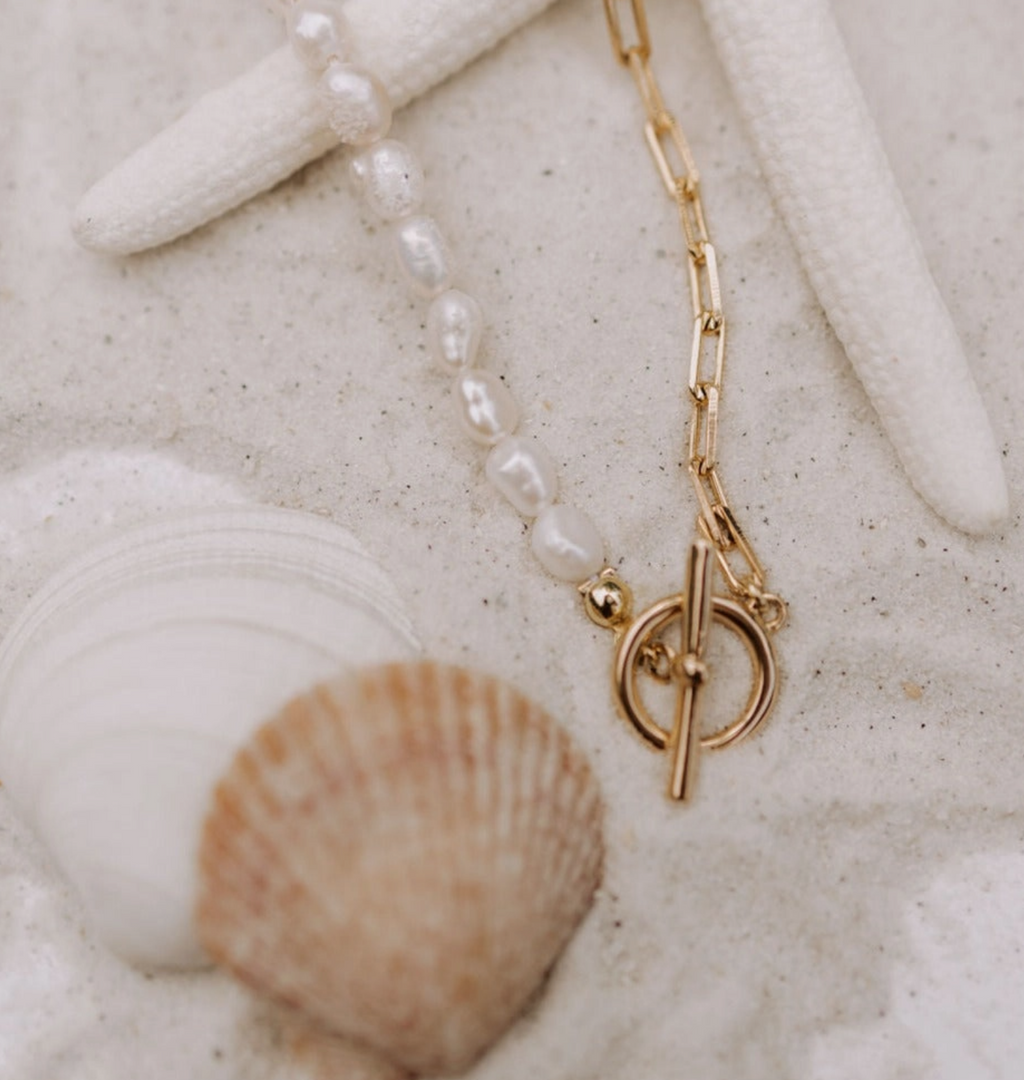 Gold Paperclip & Pearl Necklace