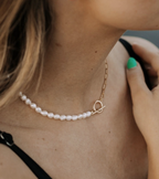 Gold Paperclip & Pearl Necklace