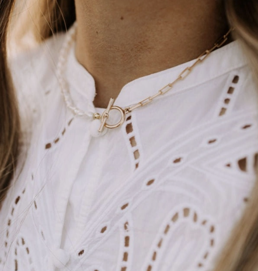 Gold Paperclip & Pearl Necklace