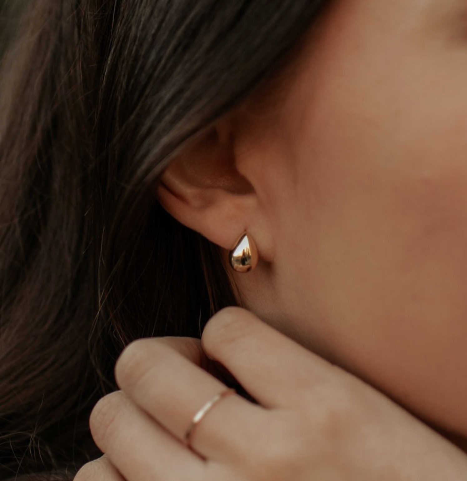 Gold Chunky Tear Drop Studs