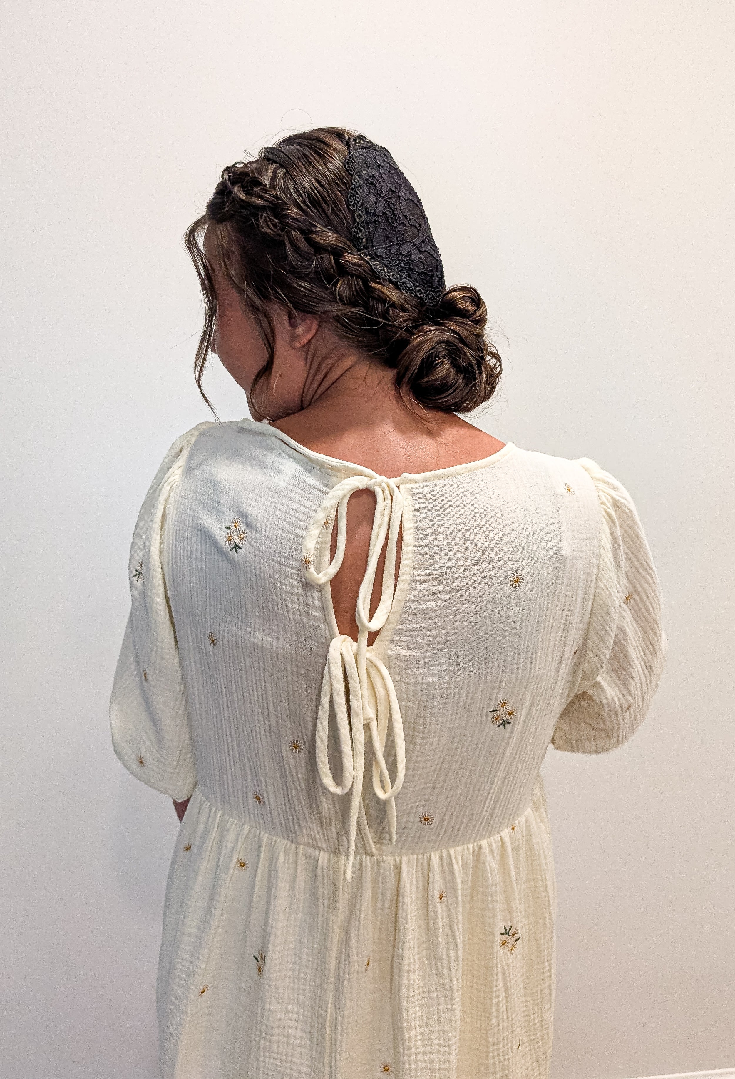 'Beckham' Embroidered Mini Dress in Cream