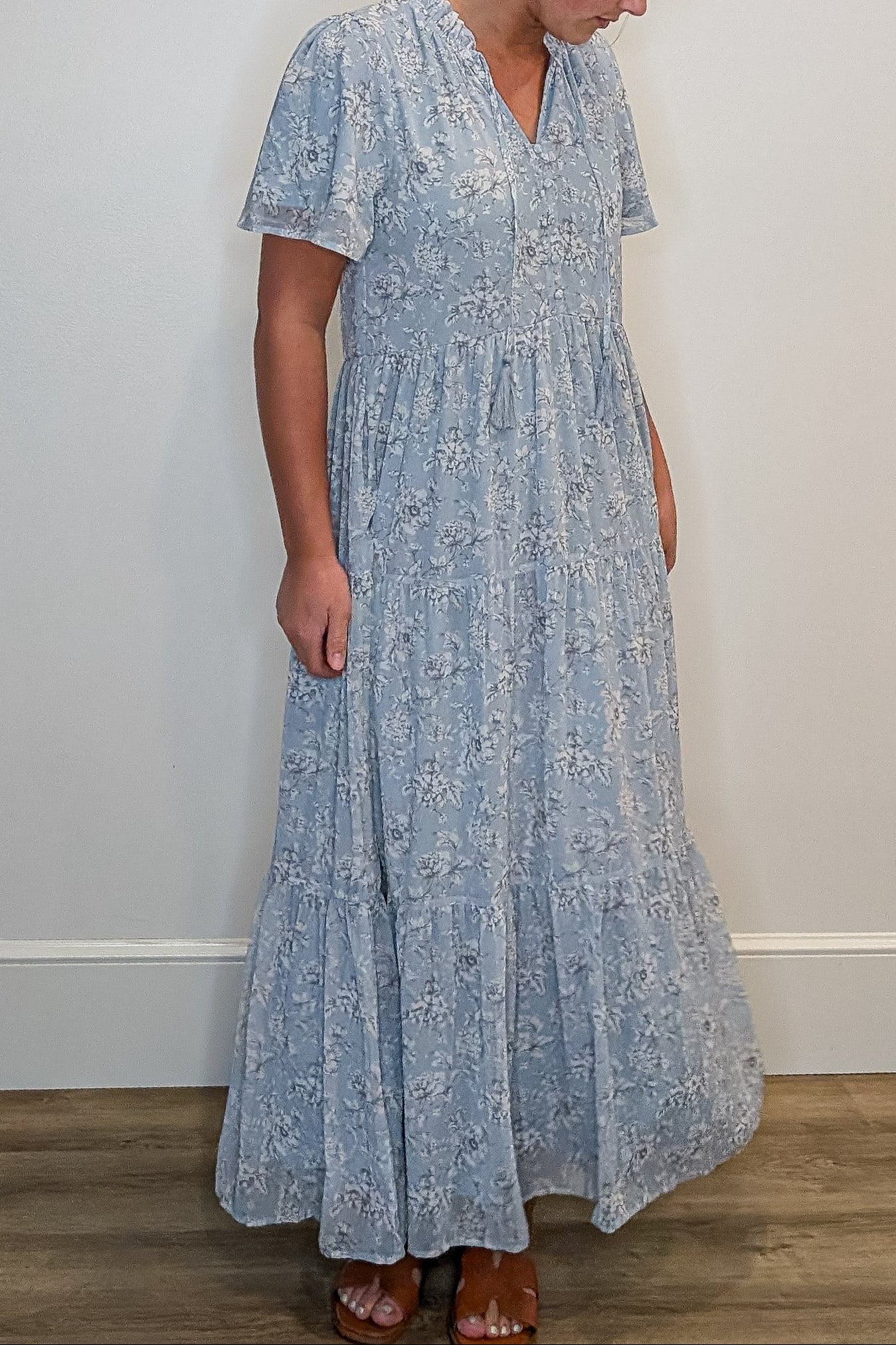 'Julia' Floral Maxi Dress in Soft Blue