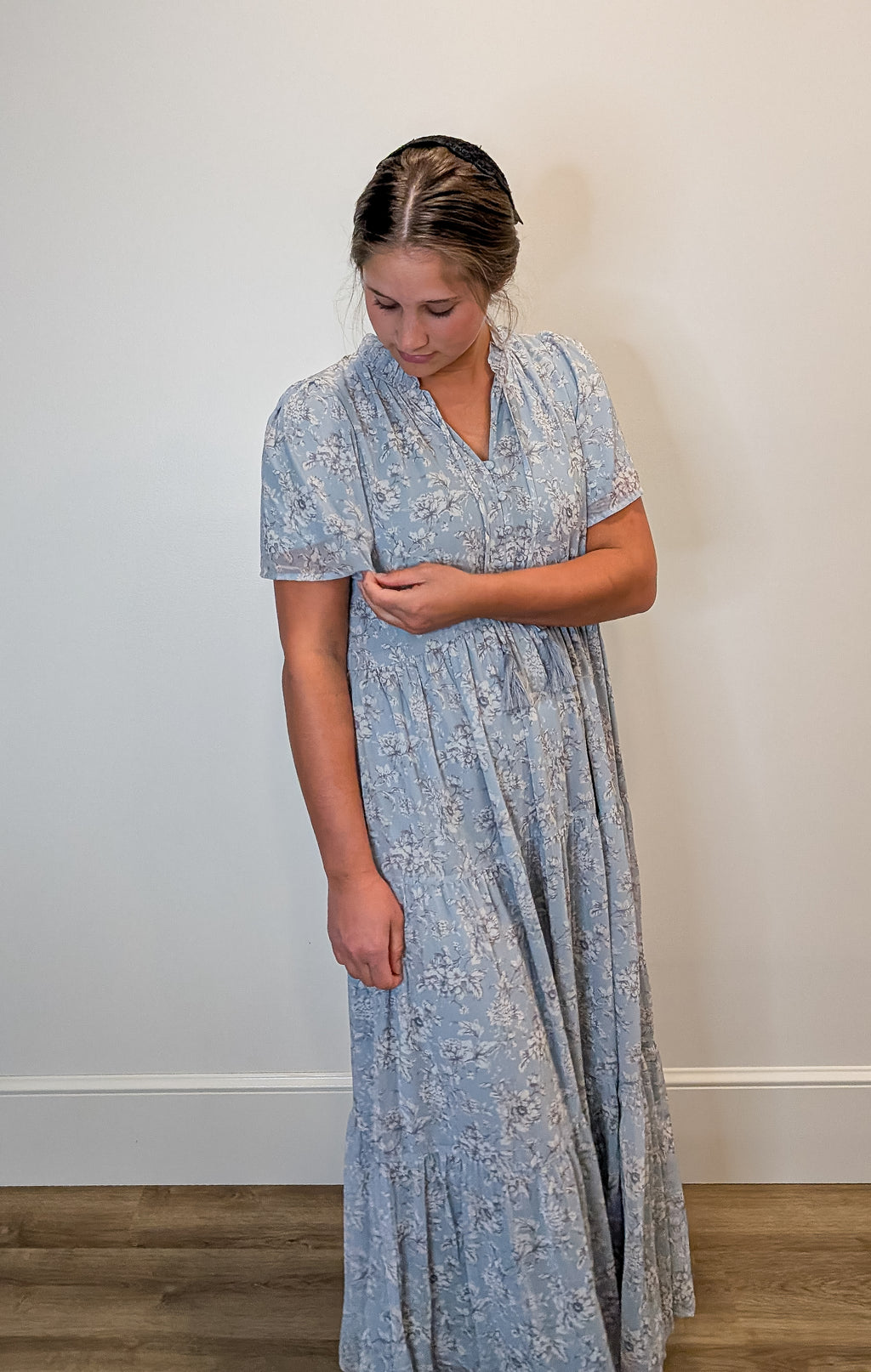 'Julia' Floral Maxi Dress in Soft Blue