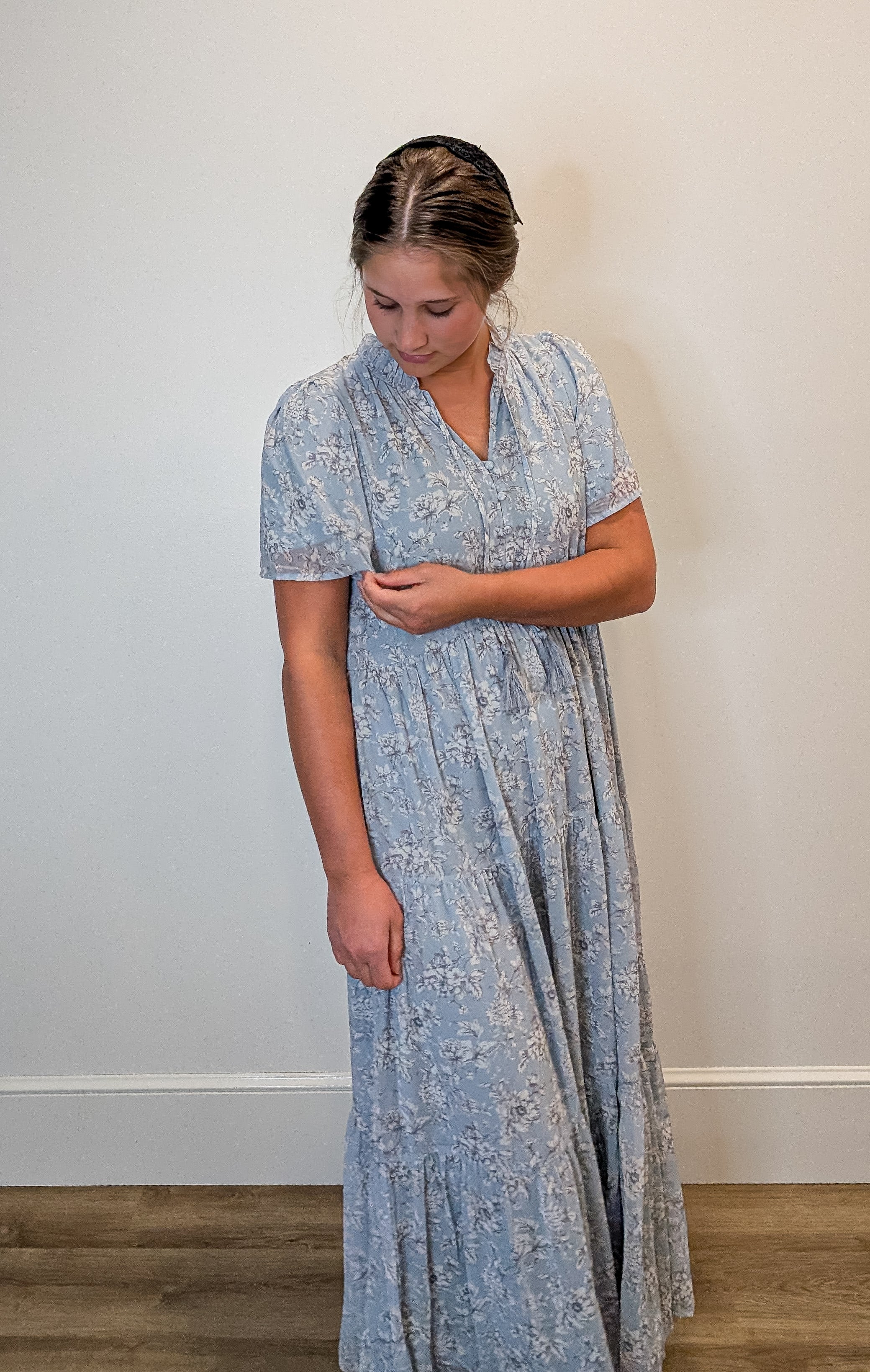 'Julia' Floral Maxi Dress in Soft Blue